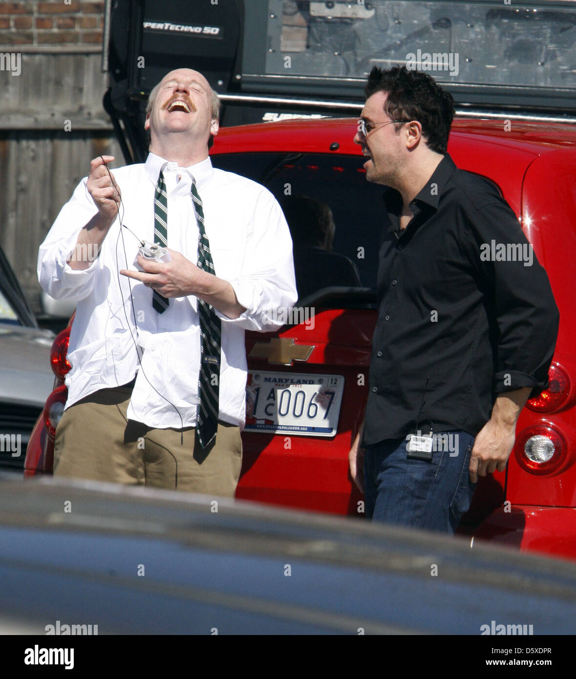 Matt Walsh and Seth MacFarlane on the film set of their new movie 'Ted