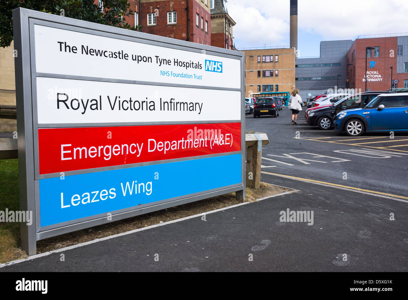 NHS Royal Victoria Infirmary RVI Hospital and Accident Emergency entrance sign Stock Photo