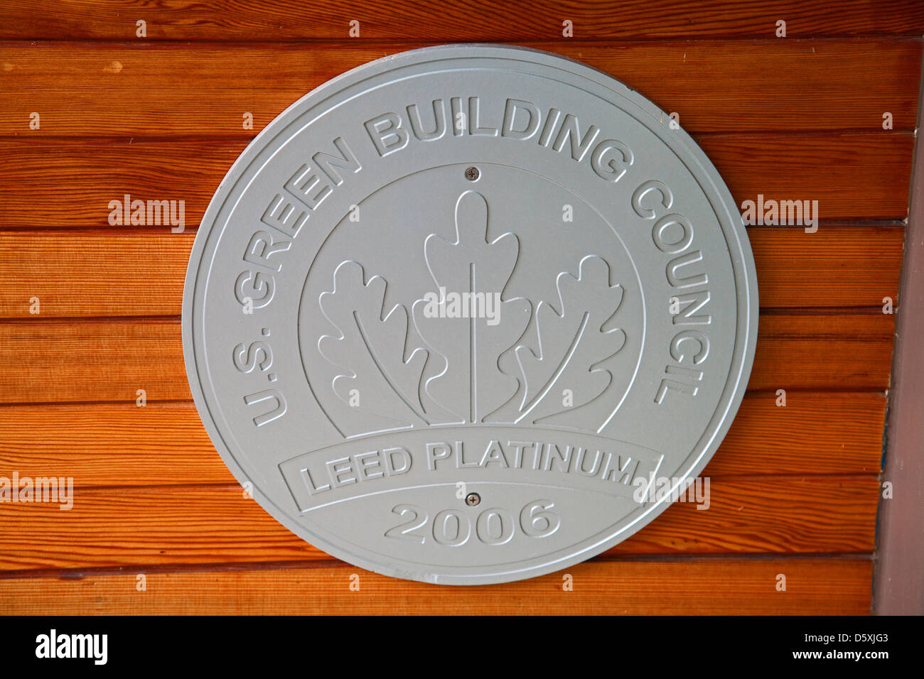 Leed (Leadership in Energy and Environmental Design) Platinum rating medallion Stock Photo