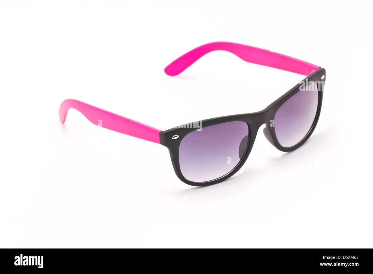 Women pink and black sun glasses isolated on white background. Stock Photo