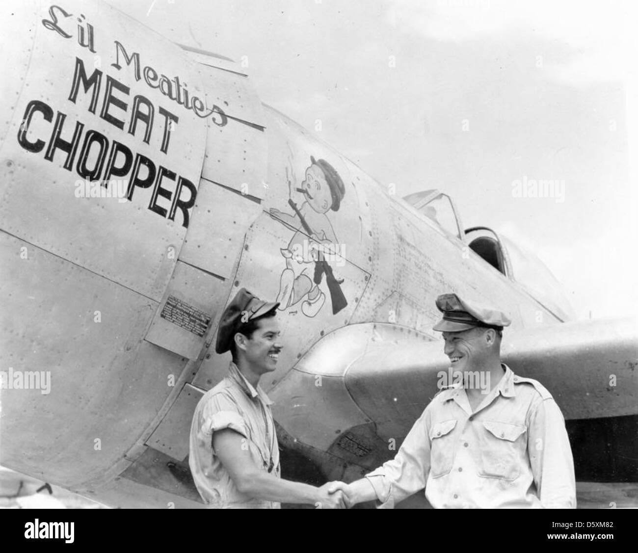 Republic P-47 'Thunderbolt' 'Lil Meaties MEAT CHOPPER' nose art. Stock Photo