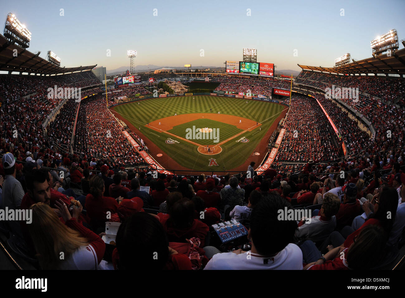 Anaheim, California, USA. 9th April 2013. A wide stadium view of the Angels in action during the Major League Baseball Home Opener game between the Oakland Athletics and the Los Angels at Angel Stadium in Anaheim, CA John Green/CSM/Alamy Live News Stock Photo