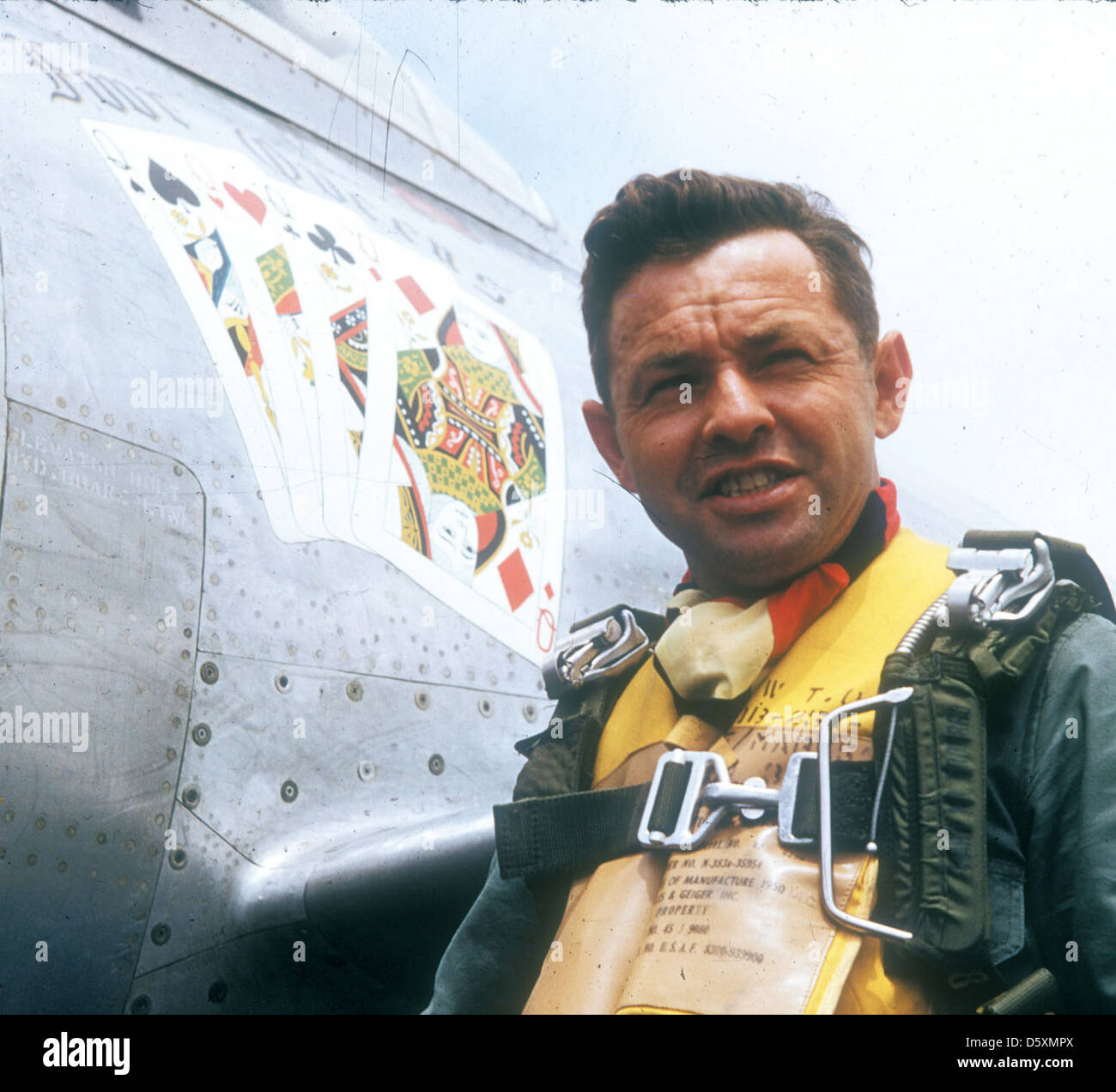 ZOX Col. Joe Davis Jr. and his Republic (F-84E) F-84G-16-RE 'Thunderjet' 'Four Queens'. Stock Photo