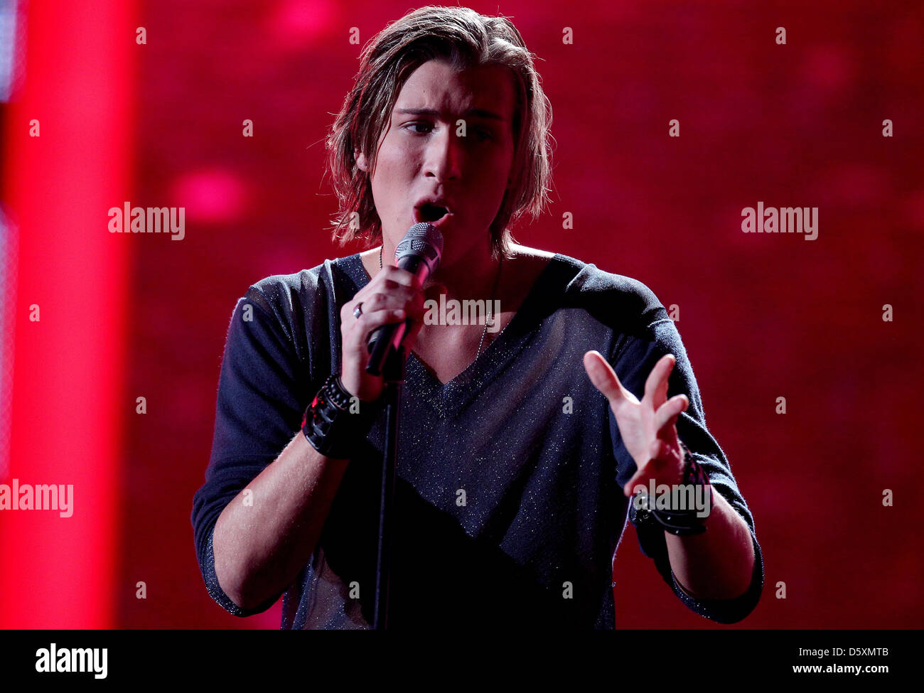 Felix Hahnsch performing live on German TV show 'Deutschland sucht den Superstar' (DSDS). Cologne, Germany - 19.02.2011 Stock Photo