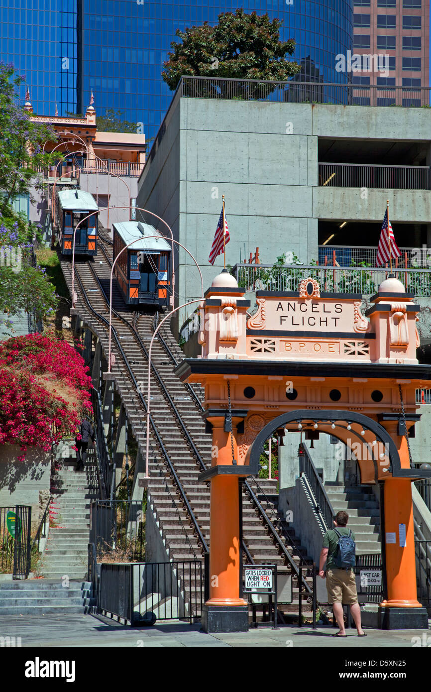 Angels Flight Funicular Railway runs between Hill Street and California Plaza, Bunker Hill, downtown Los Angeles, California, US Stock Photo
