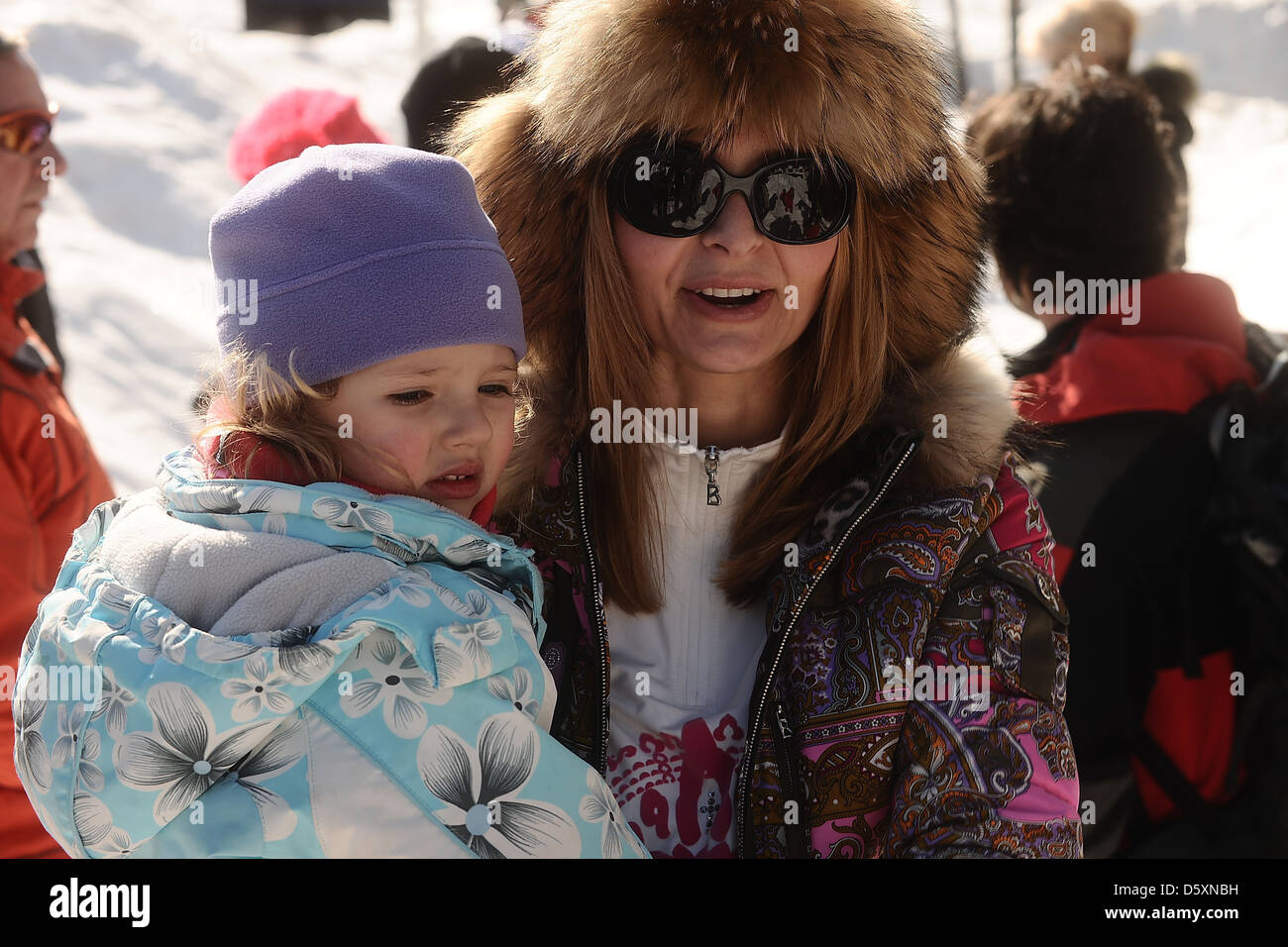 Ivana Gottova spends her winter holidays with her daughters Charlotte Ella and Sofie Nelly in the Krkonose mountains at Savoy Stock Photo