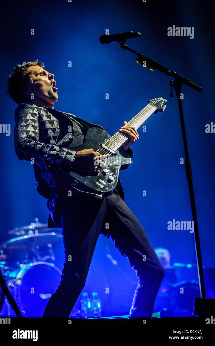 Toronto, Ontario, Canada. 9th April 2013. Lead guitarist/singer of English rock band Muse, MATTHEW BELLAMY, on stage of Air Canada Centre. (Credit Image: Credit:  Igor Vidyashev/ZUMAPRESS.com/Alamy Live News) Stock Photo