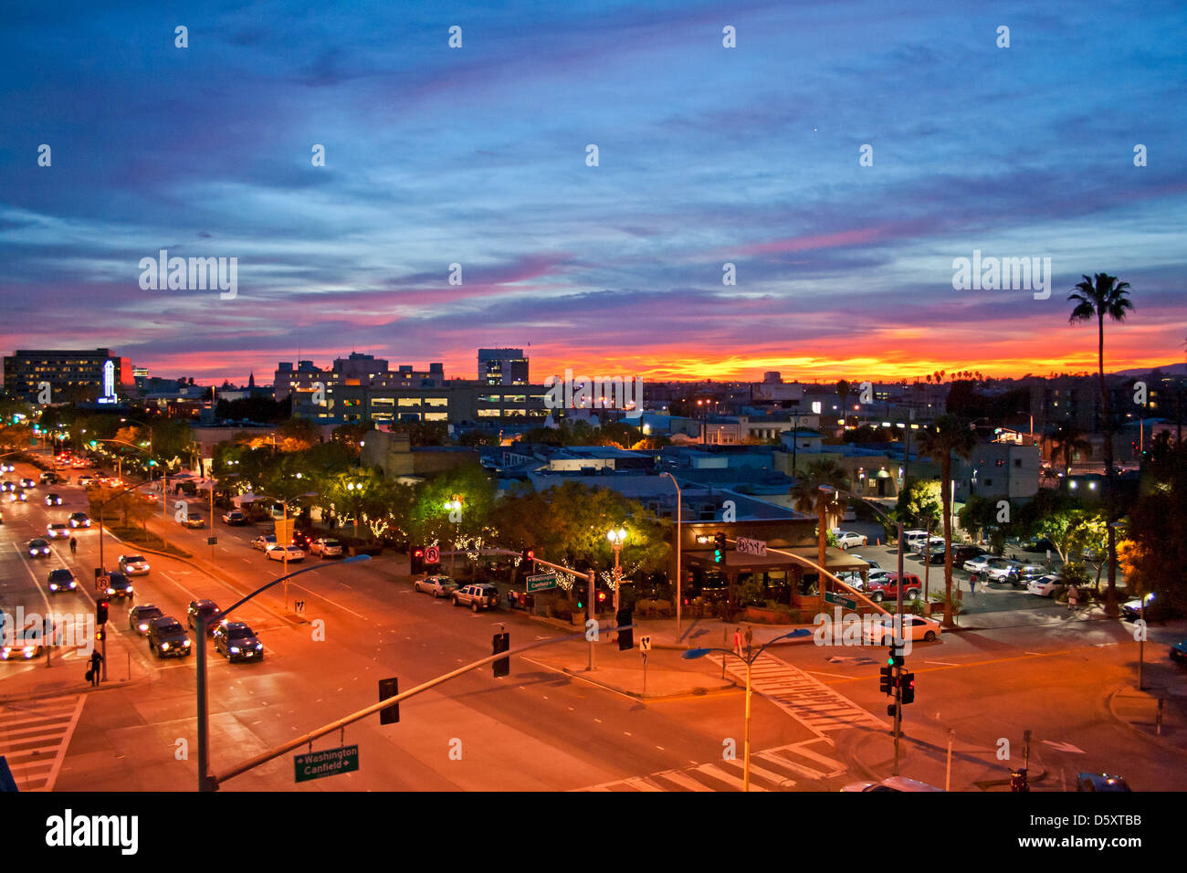 Downtown Culver City at night, Los Angeles, California, USA Stock Photo
