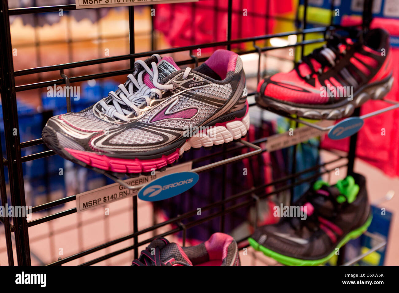 New running shoes on display Stock Photo