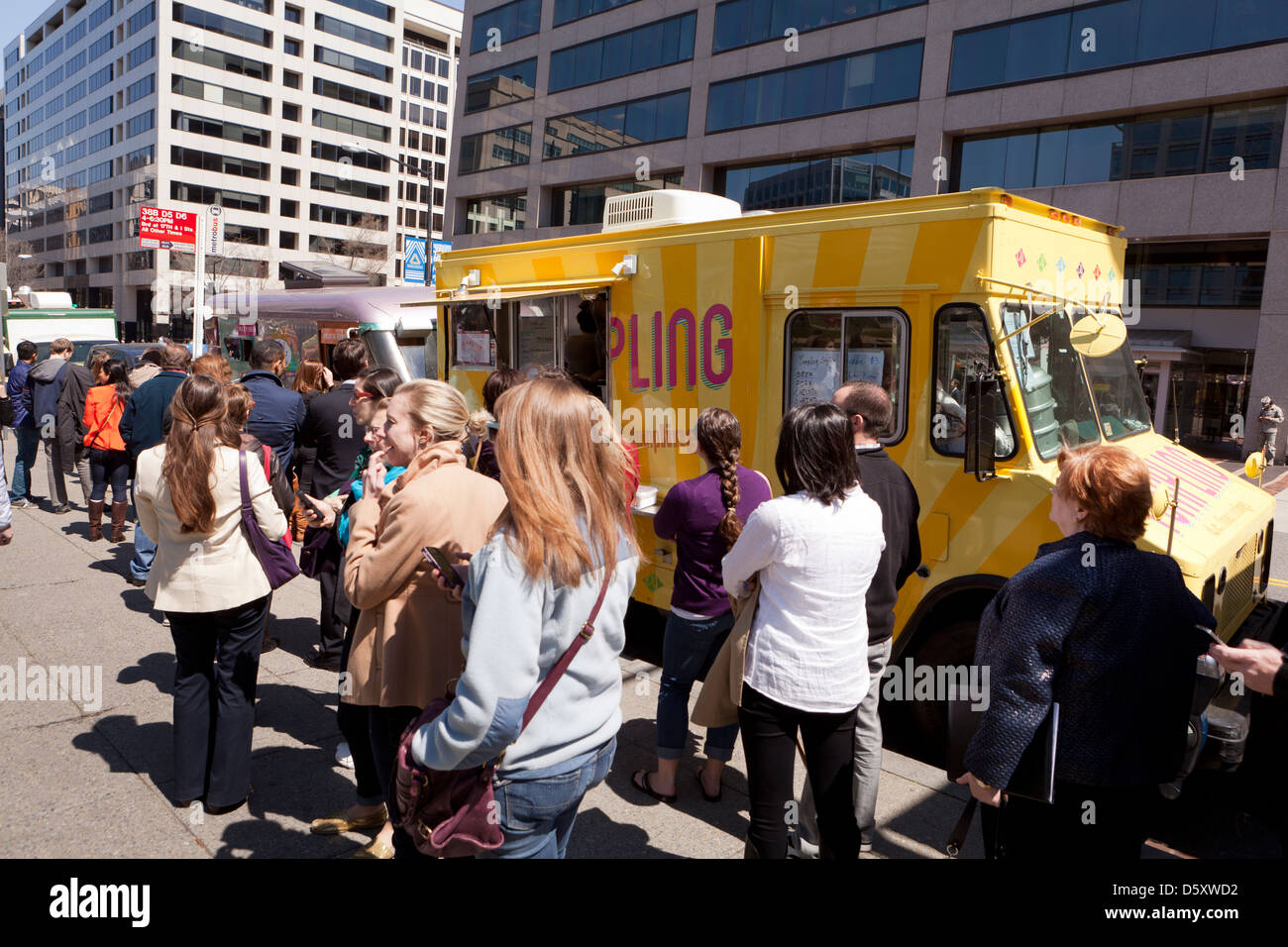 People in queue at a Food truck - USA Stock Photo