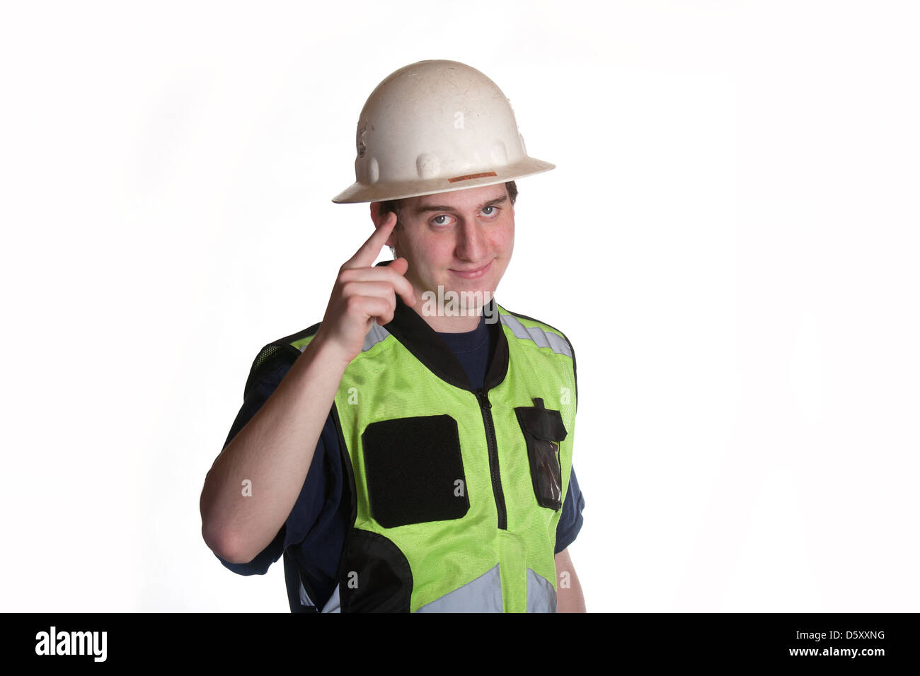 Construction Worker in safety jacket Stock Photo