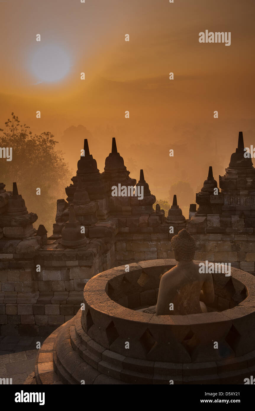 Borobudur temple at sunrise, Java, Indonesia Stock Photo