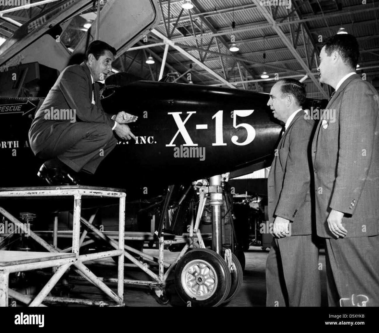 Cokeley, Scott Crossfield and Charles Feltz with the North American X-15. Stock Photo