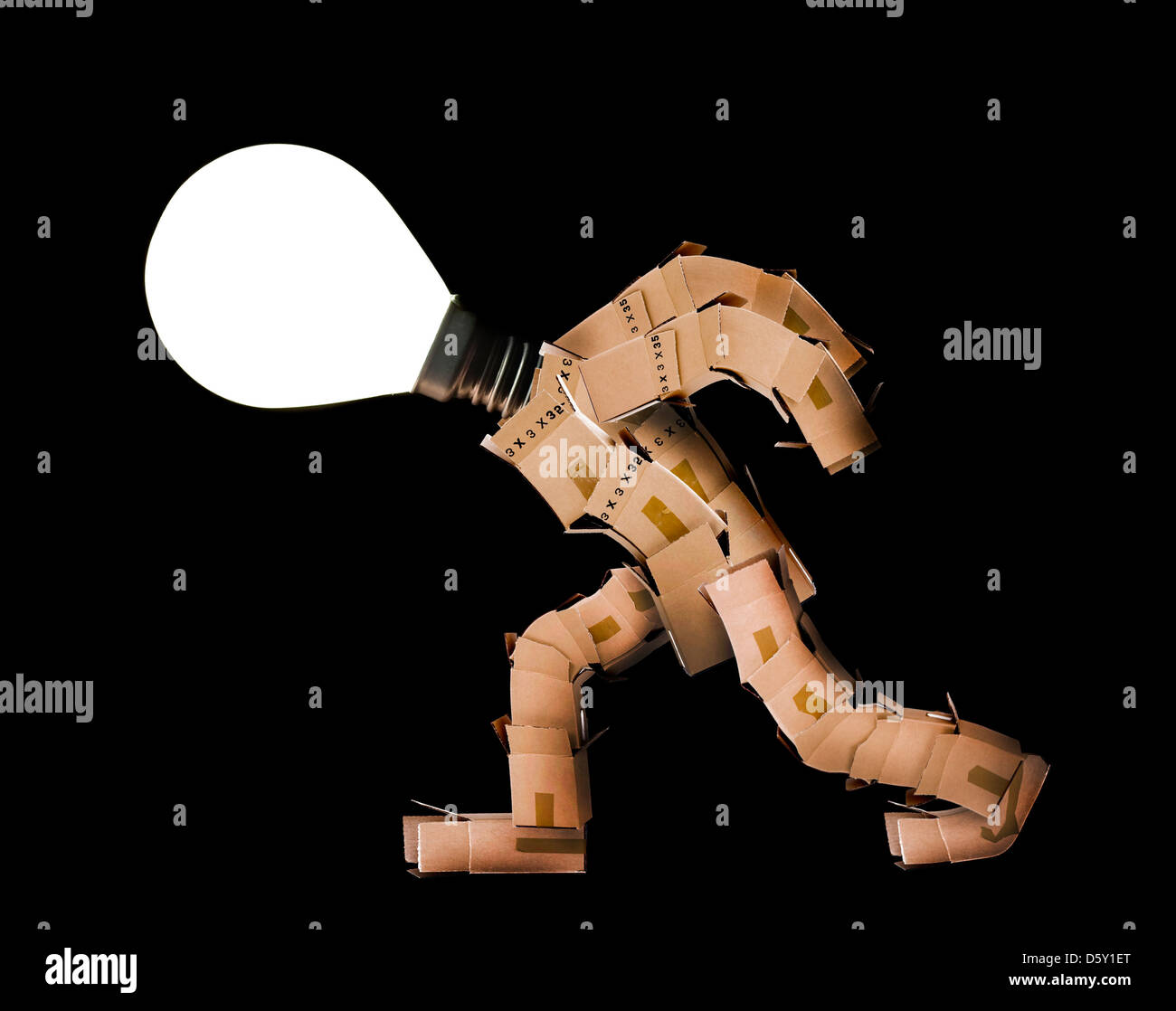 Box character with light bulb for a head Stock Photo - Alamy