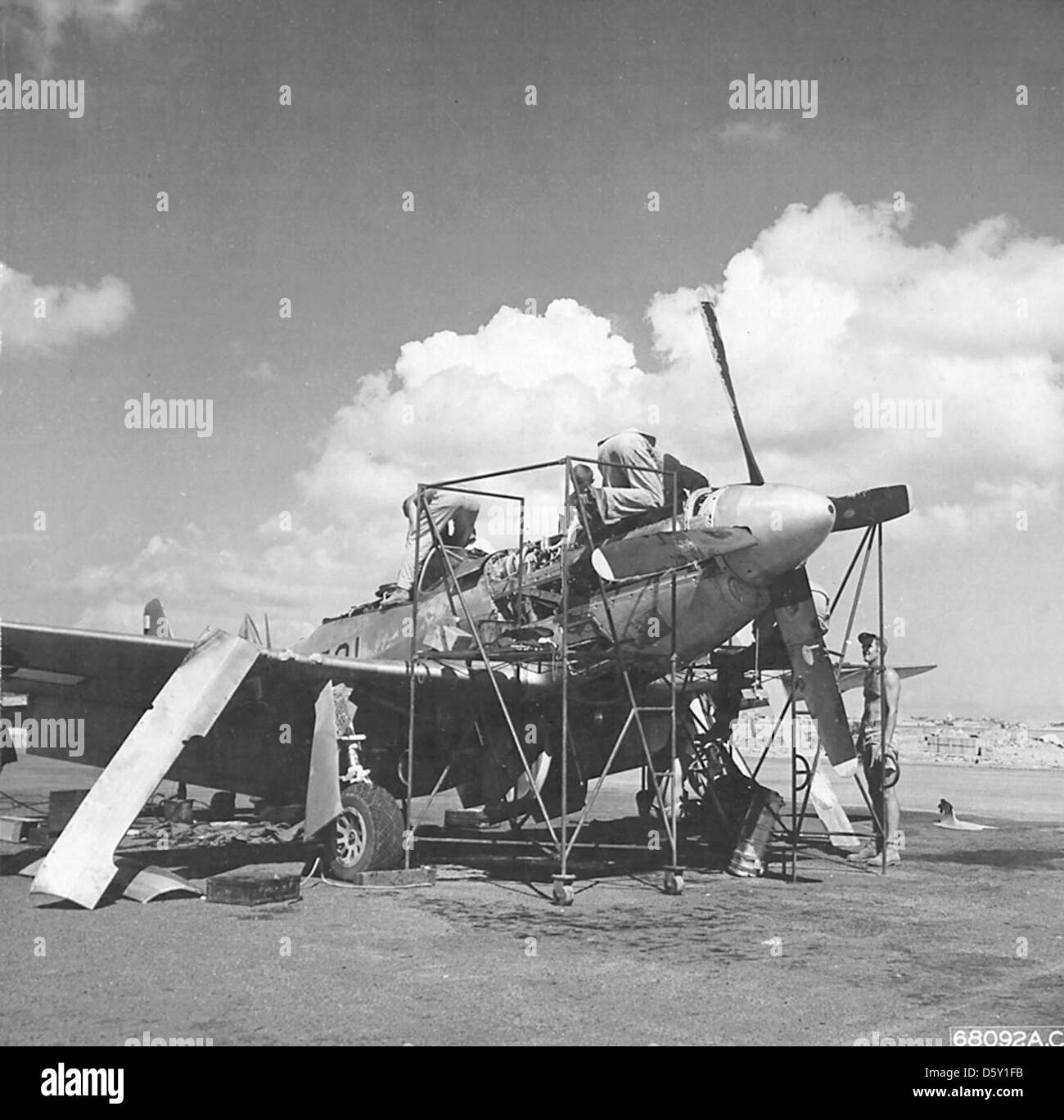 North American P-51 "Mustang" Maintenance on Iwo Jima. Stock Photo