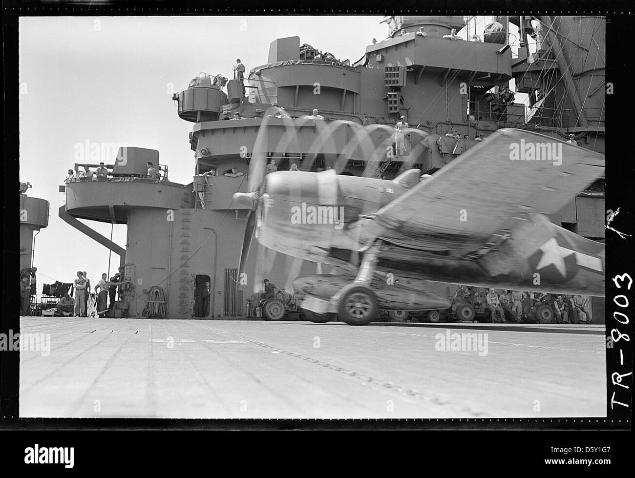 Grumman F6F goes down deck for take-off of USS LEXINGTON (CV-16 Stock ...