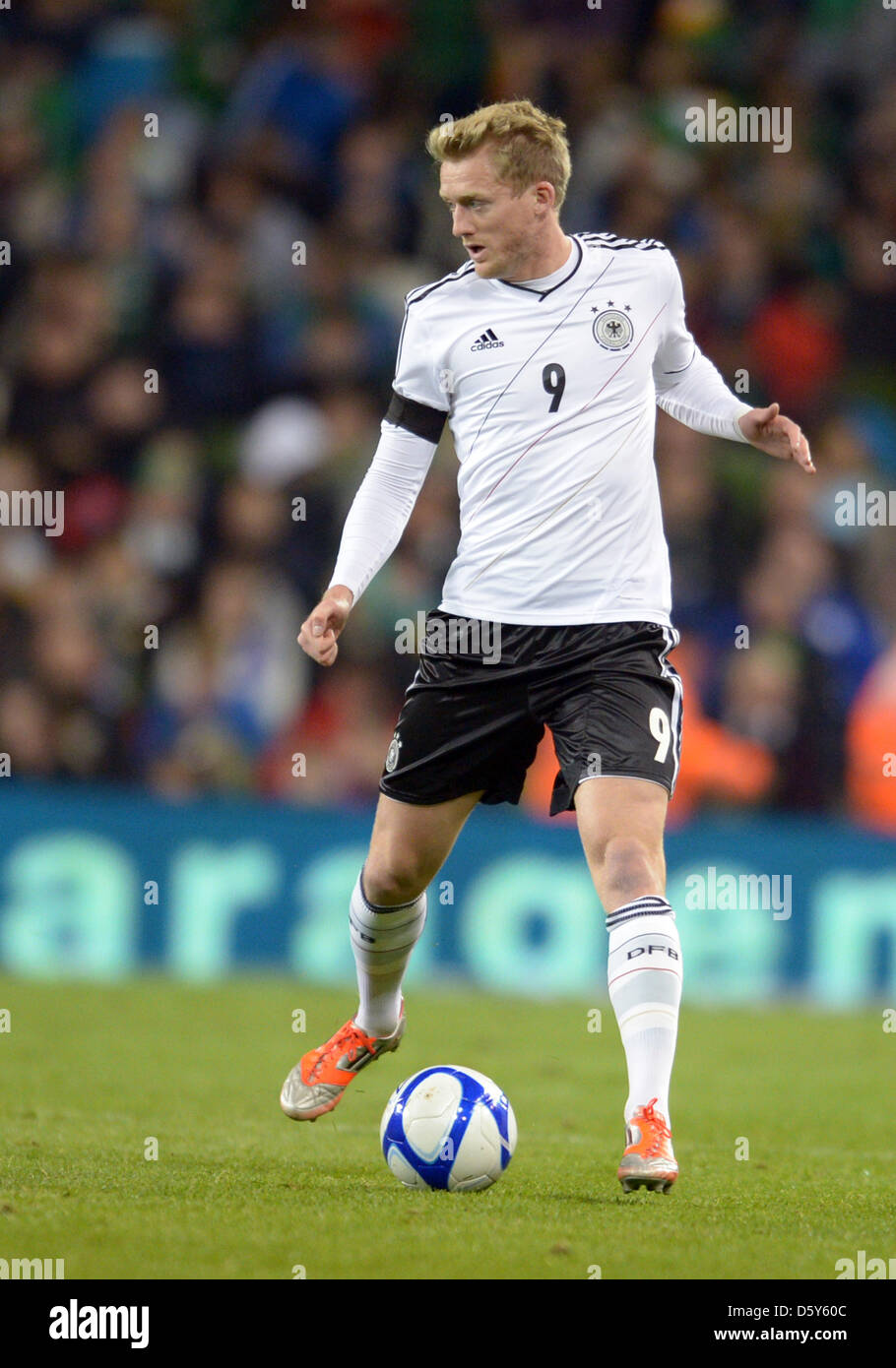 Germany's Andre Schürrle play the ball during the FIFA World Cup 2014 qualifying soccer match between Ireland and Germany at Aviva stadium in Dublin, Ireland, 12 October 2012. The game ended 1:6. Photo: Federico Gambarini/dpa Stock Photo