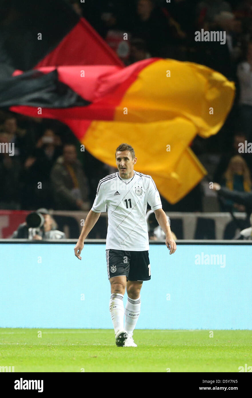 Germany's Miroslav Klose after scoring the first goal during the FIFA World Cup 2014 qualifying soccer match between Germany and Sweden at Olympic stadium in Berlin, Germany, 16 October 2012. Photo: Kay Nietfeld/dpa  +++(c) dpa - Bildfunk+++ Stock Photo