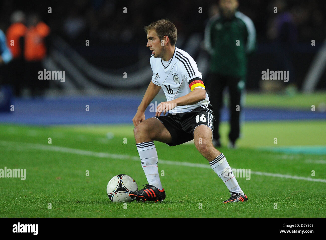 Germany's Philipp Lahm plays the ball during the FIFA World Cup 2014 qualifying soccer match between Germany and Sweden at Olympic stadium in Berlin, Germany, 16 October 2012. Photo: Revierfoto Stock Photo