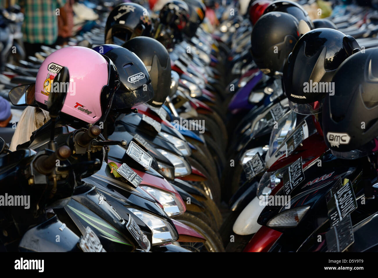 Indonesia, Bali,  motobikes parking at the market in Ubud Stock Photo