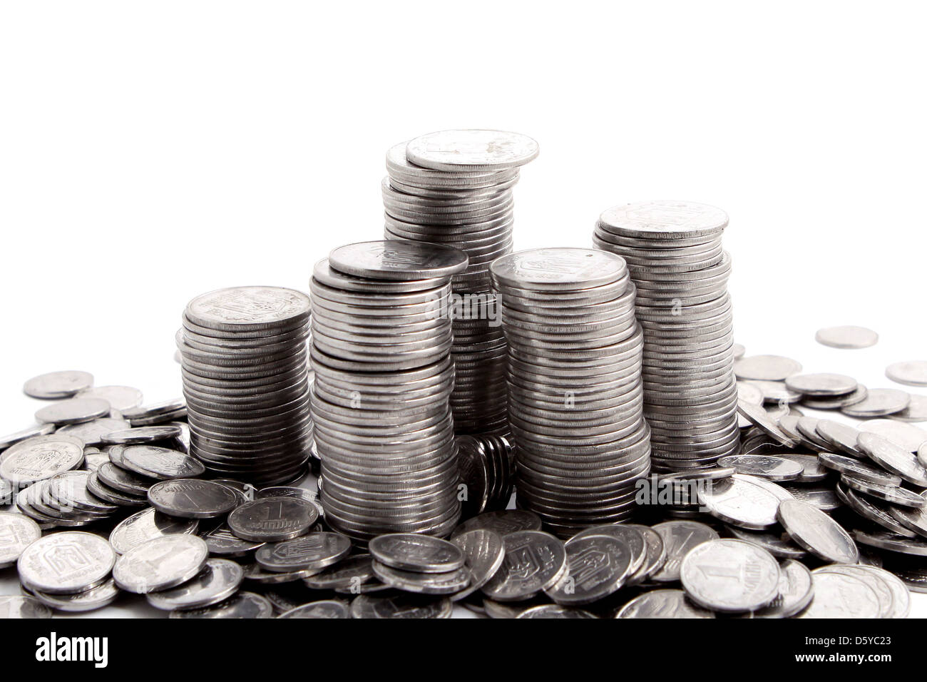 stack of coins isolated on a white background Stock Photo - Alamy