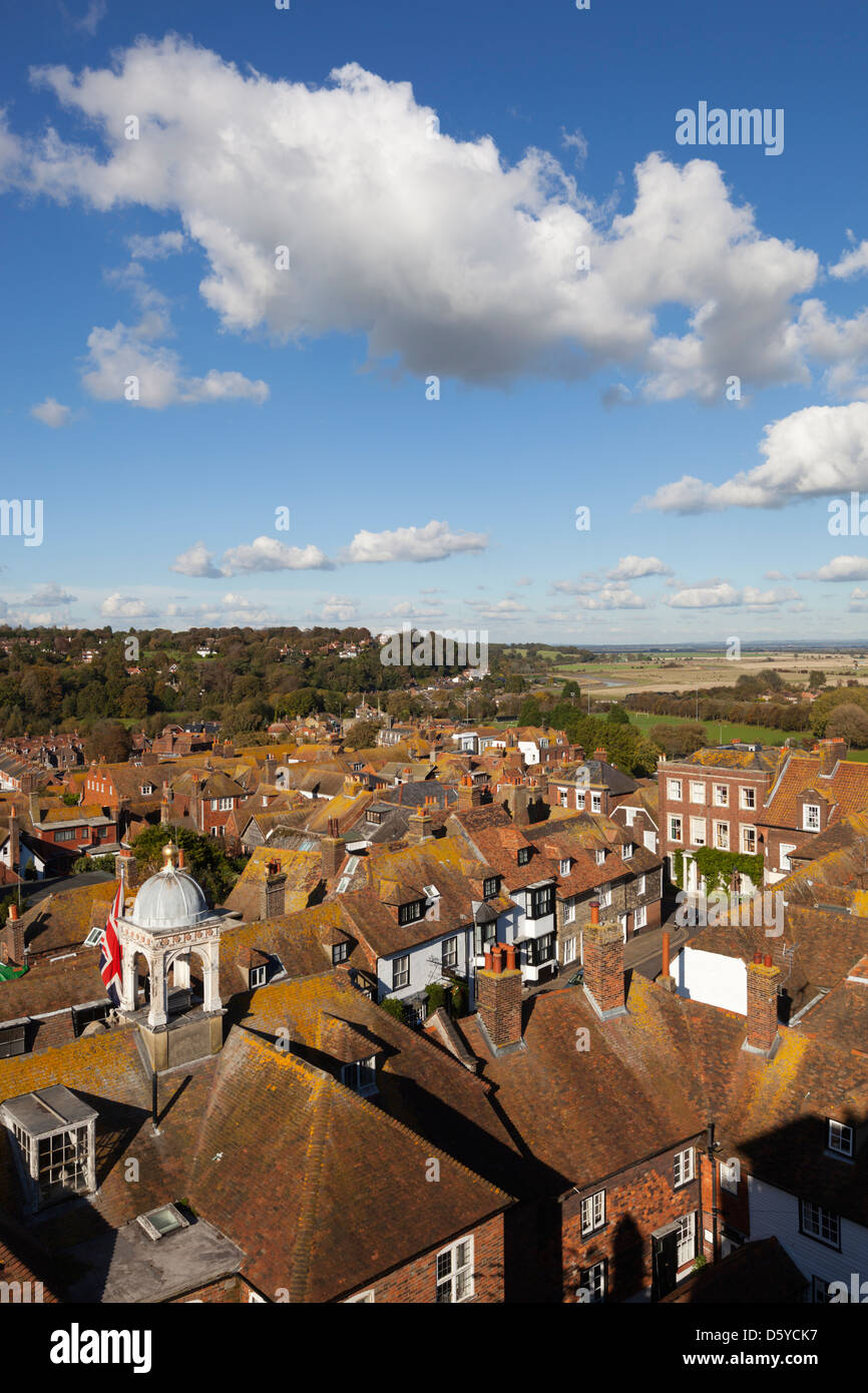View over roof tops and Romney Marsh Stock Photo