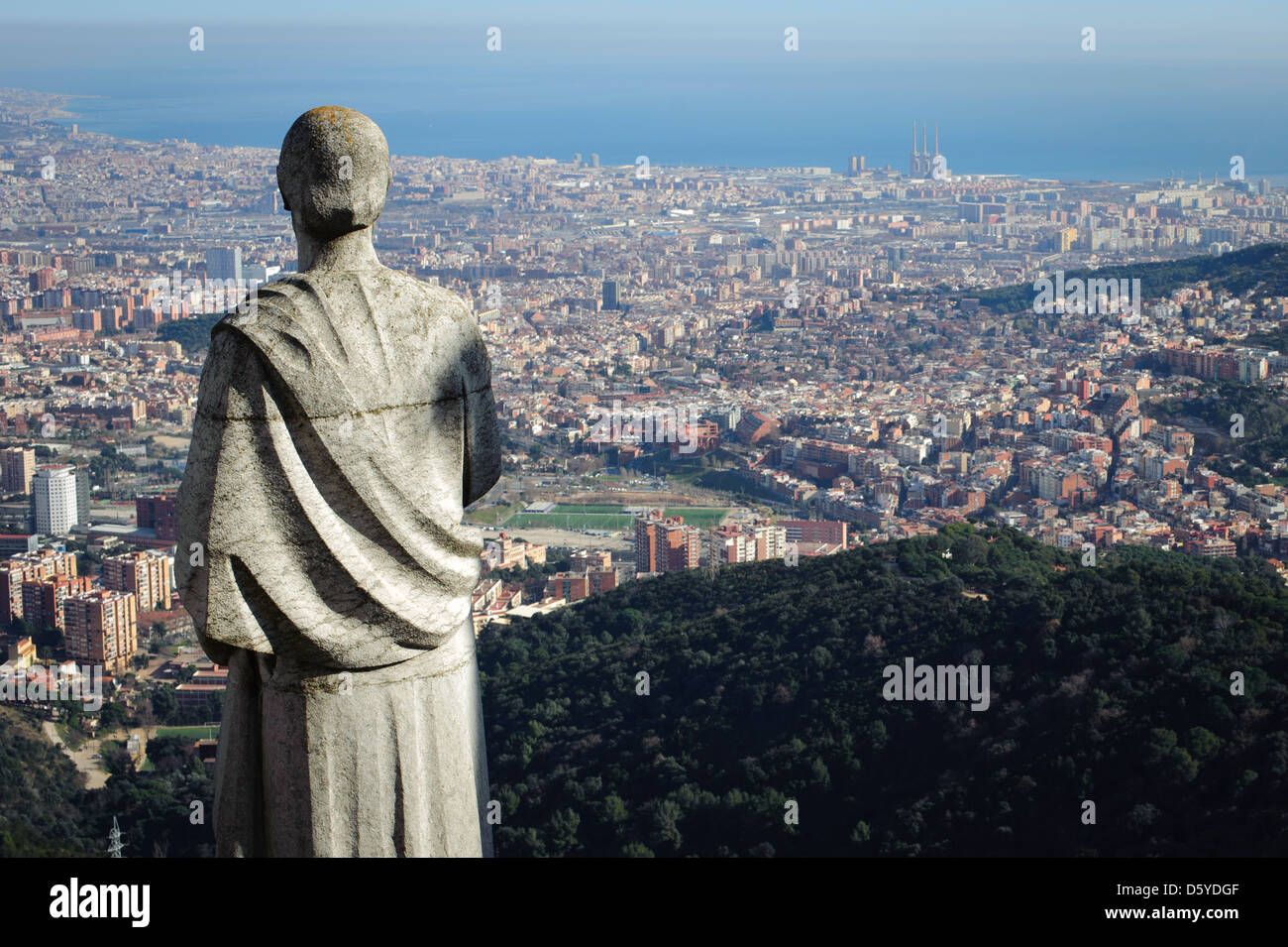 Stone statue at the Tibidabo Cathedral of Barcelona, Spain. Stock Photo