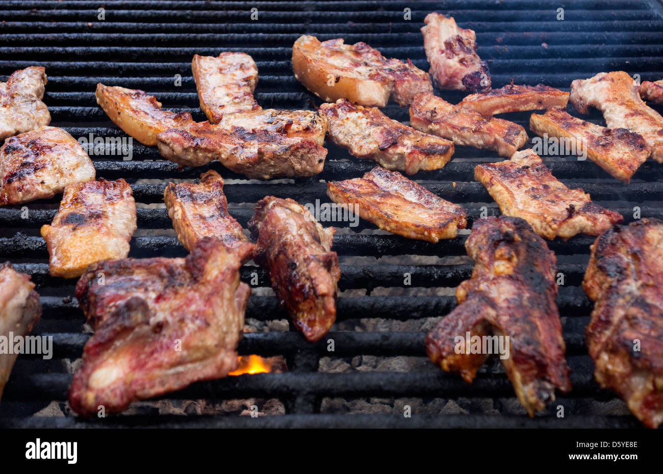 Meat on barbecue grill Stock Photo - Alamy