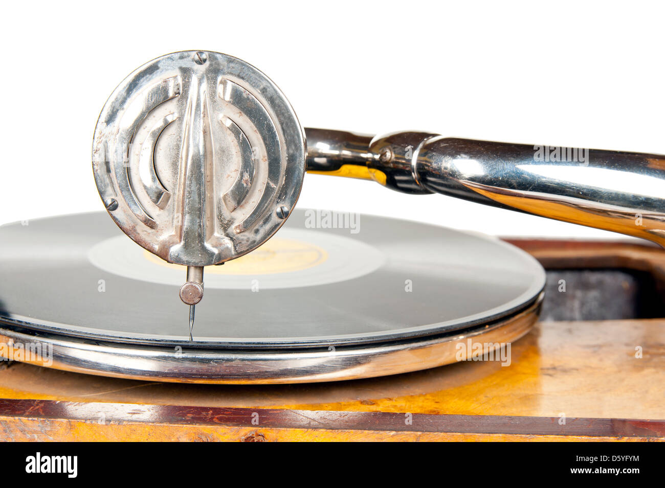 Old gramophone needle and a black vinyl Stock Photo Alamy