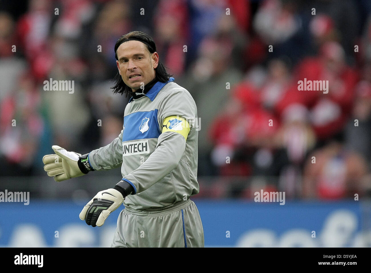 Hoffenheim's keeper Tim Wiese is annoyed after the third Mainz during a German Bundesliga match between 1 FSV Mainz 05 and 1899 Hoffenheim at the Coface Arena in Mainz, Germany,