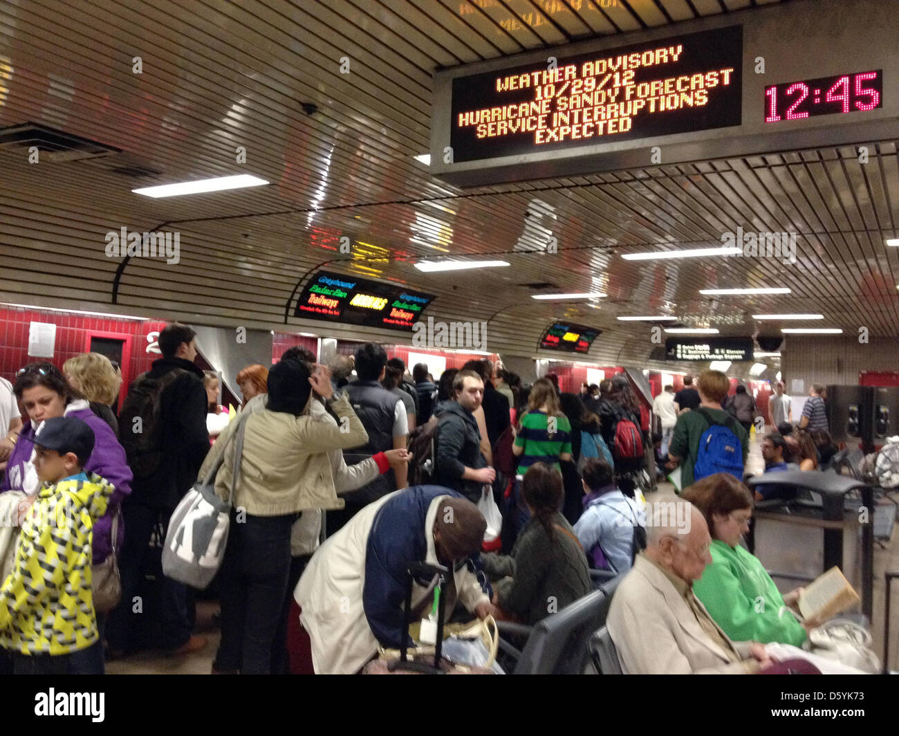 A sign displays a weather advisory at the bus station Port Authority in ...