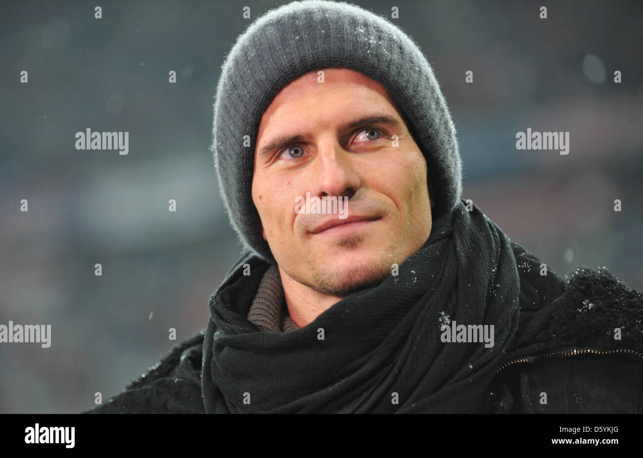 Bayern's Mario Gomez smiles prior to the German Bundesliga soccer match FC Bayern Munich vs Bayer 04 Leverkusen at Allianz Arena in Munich, Germany, 28 October 2012. The match ended 1:2. Photo: Andreas Gebert Stock Photo