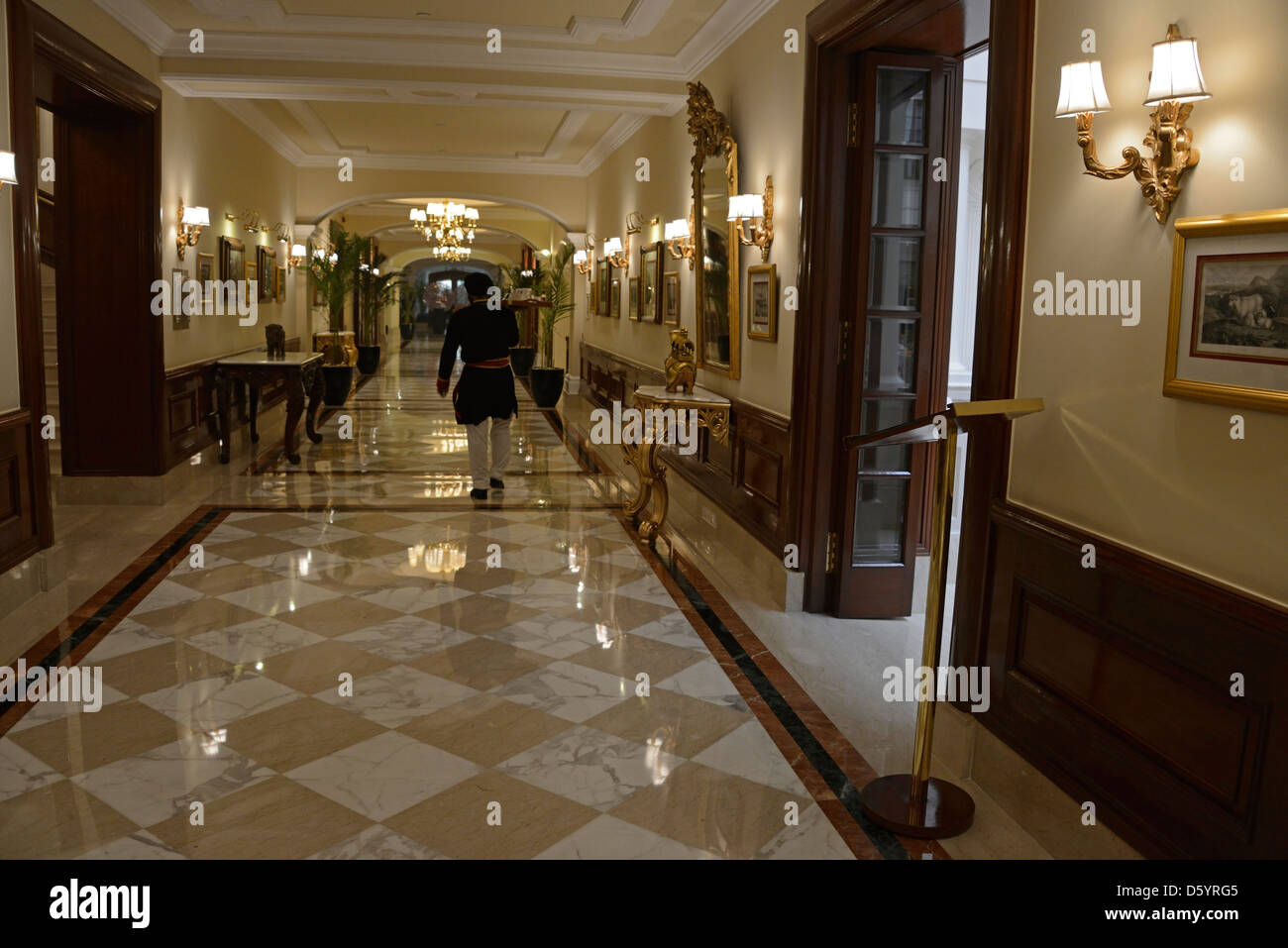 In the long corridor at Delhi's oldest 5-star hotel, The Imperial New Delhi, India Stock Photo