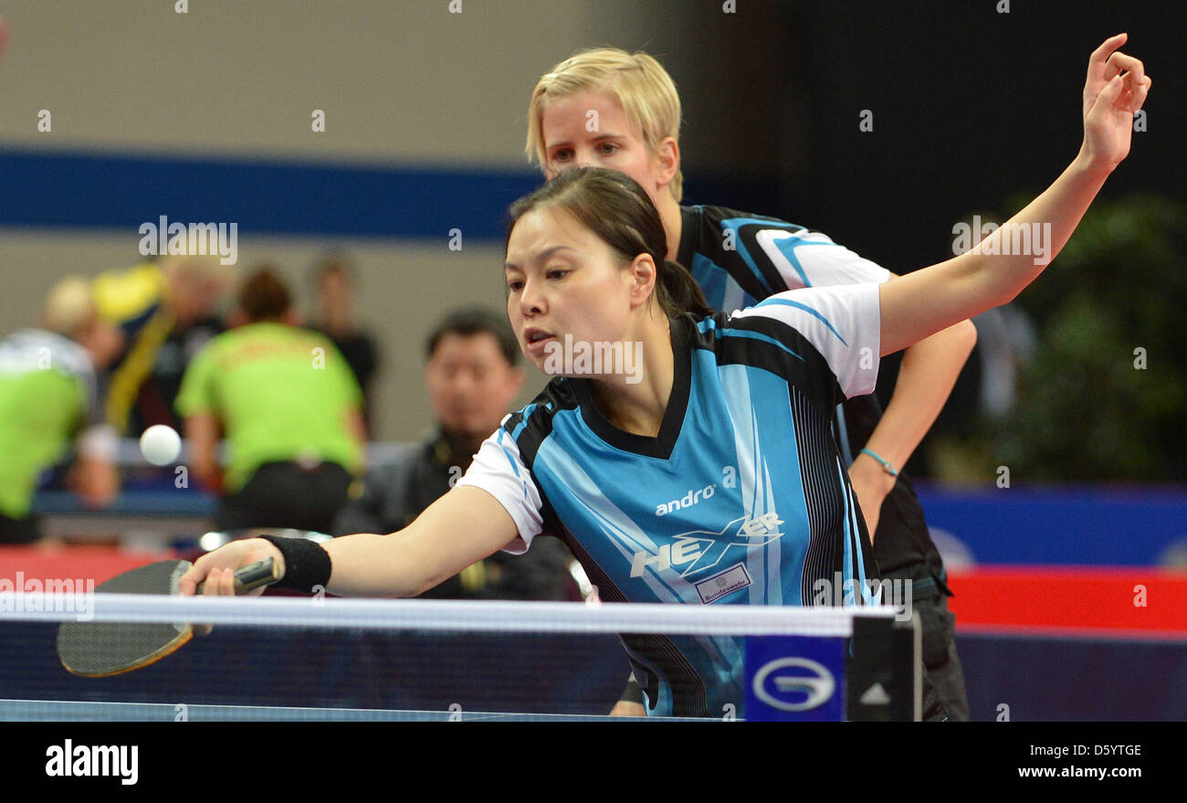 German table tennis players Jiaduo Wu (FRONT) and Kristin Silbereisen