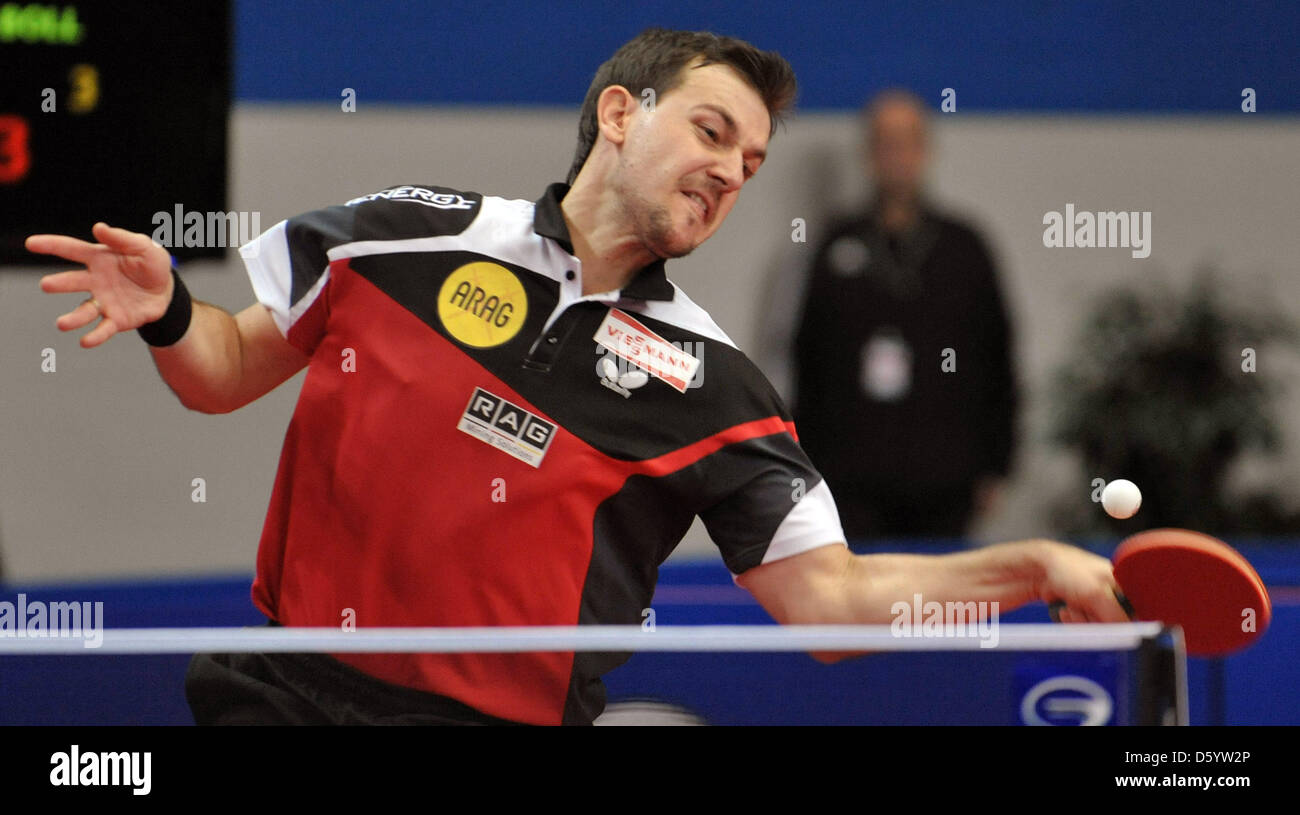 German table tennis professional Timo Boll plays during the round of  sixteen of the German Table