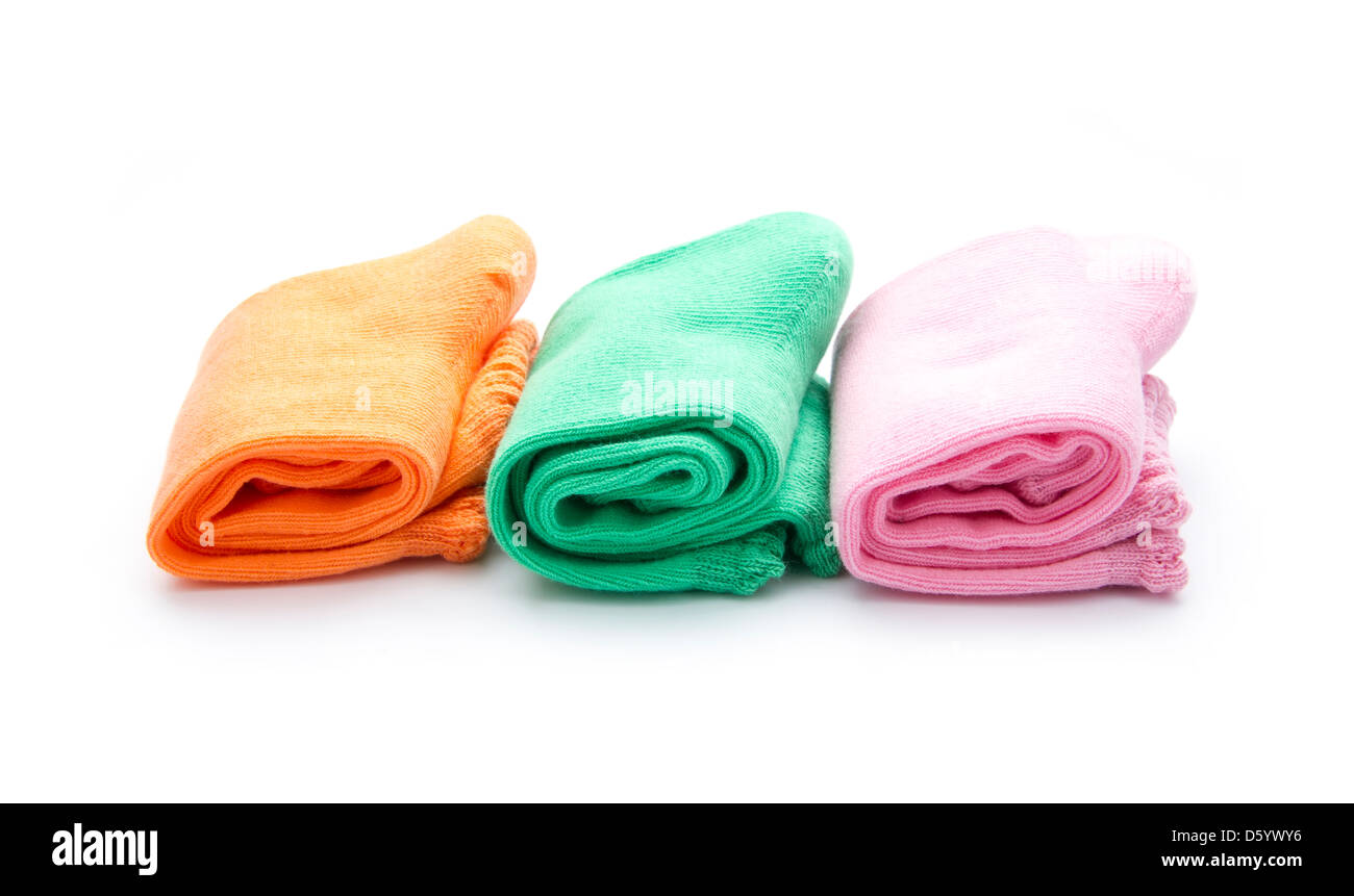 colorful folded socks isolated on white background Stock Photo