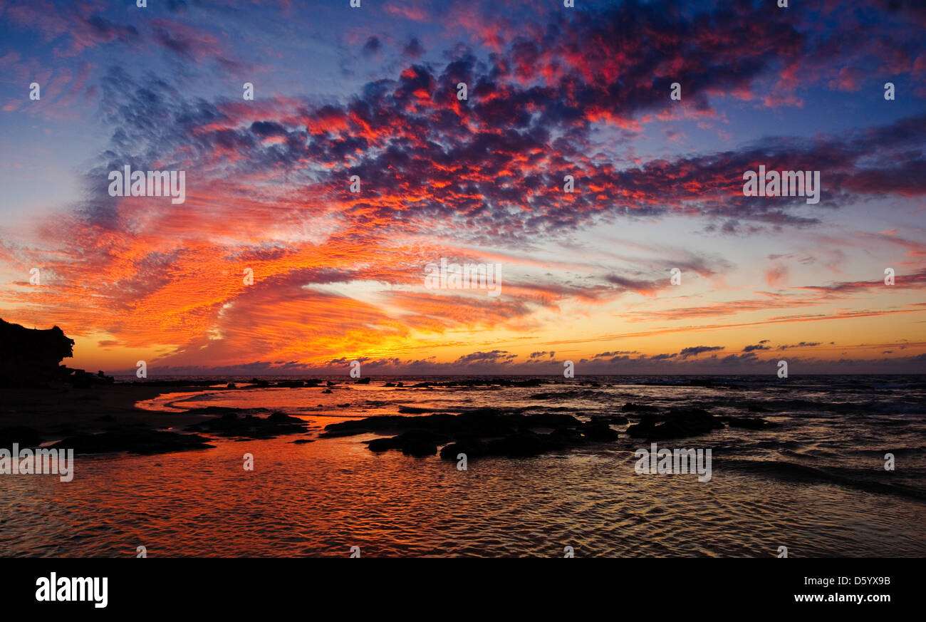 Mediterranean Sunset Photographed in Israel off the shore og Kibbutz Maagan Michael Stock Photo