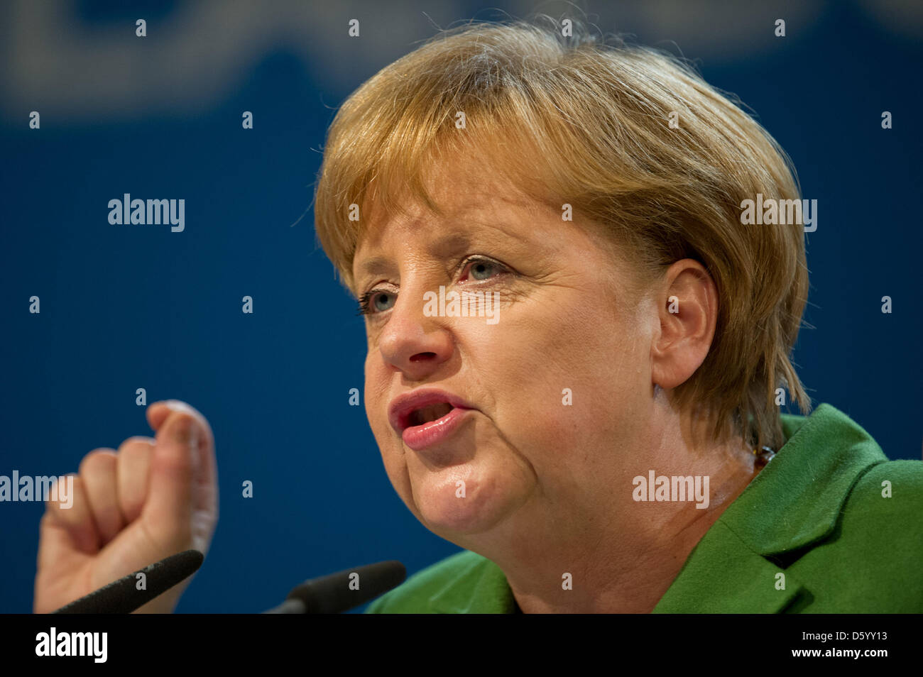 German Chancellor Angela Merkel delivers a speech during the regional conference of the Lower Saxon CDU in Bad Fallingbostel, Germany, 05 November 2012. The conference focussed on current political topics. Photo: Jochen Luebke Stock Photo