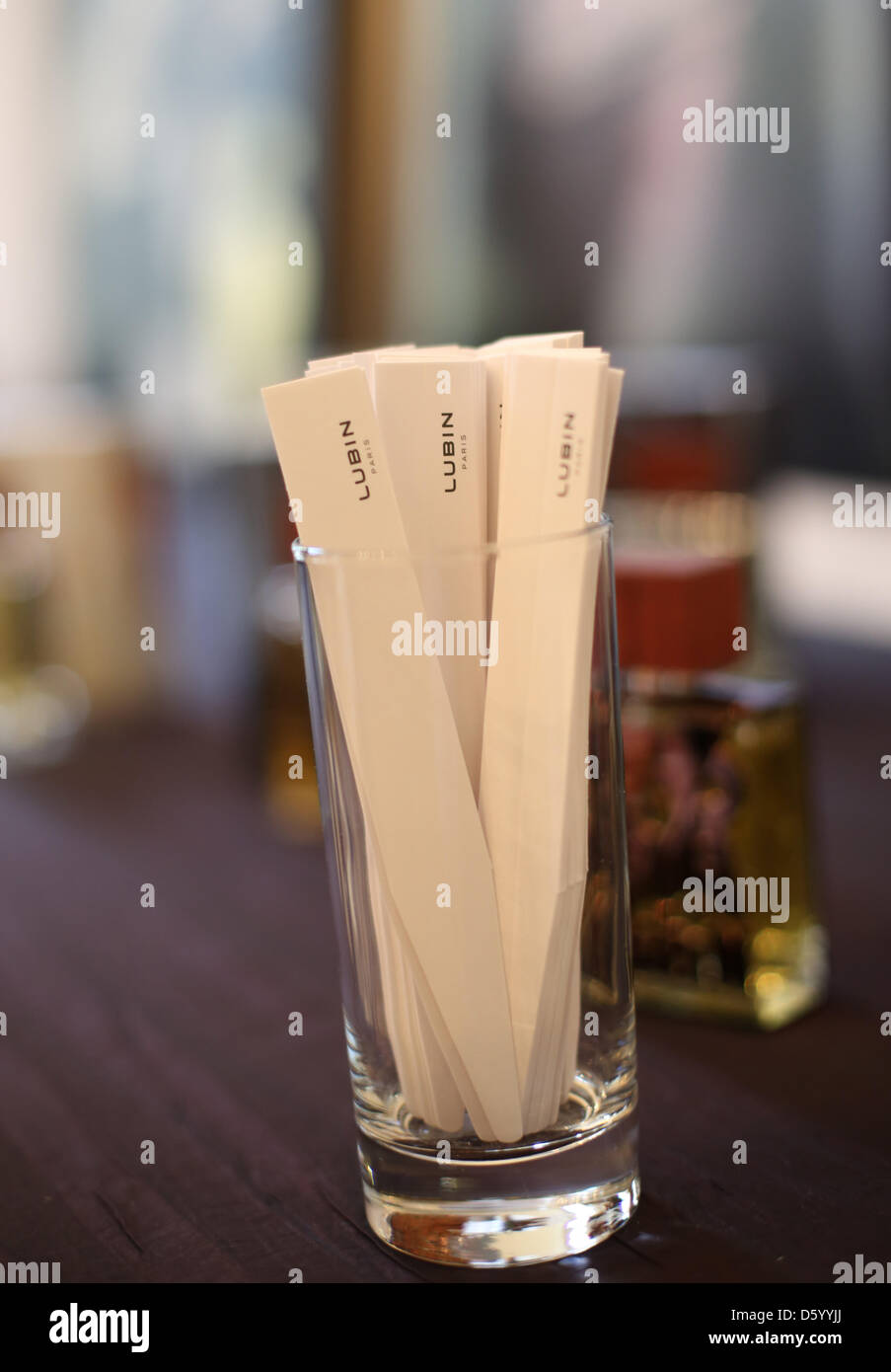 Perfume test strips are pictured during a presentation of new fragrances by French perfume