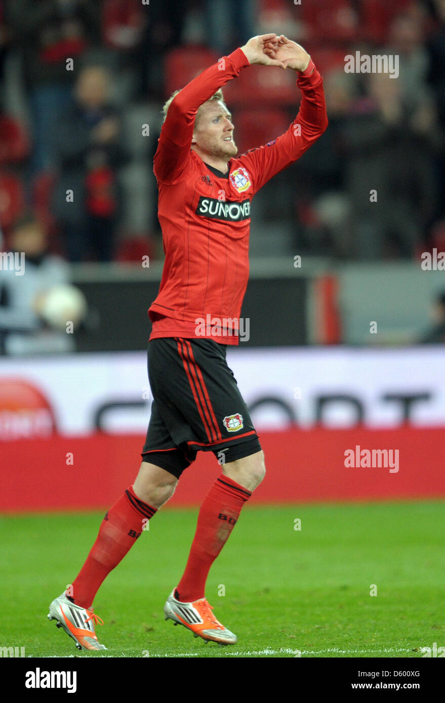 Leverkusen's Andre Schürrle celebrates after scoring the 20 lead