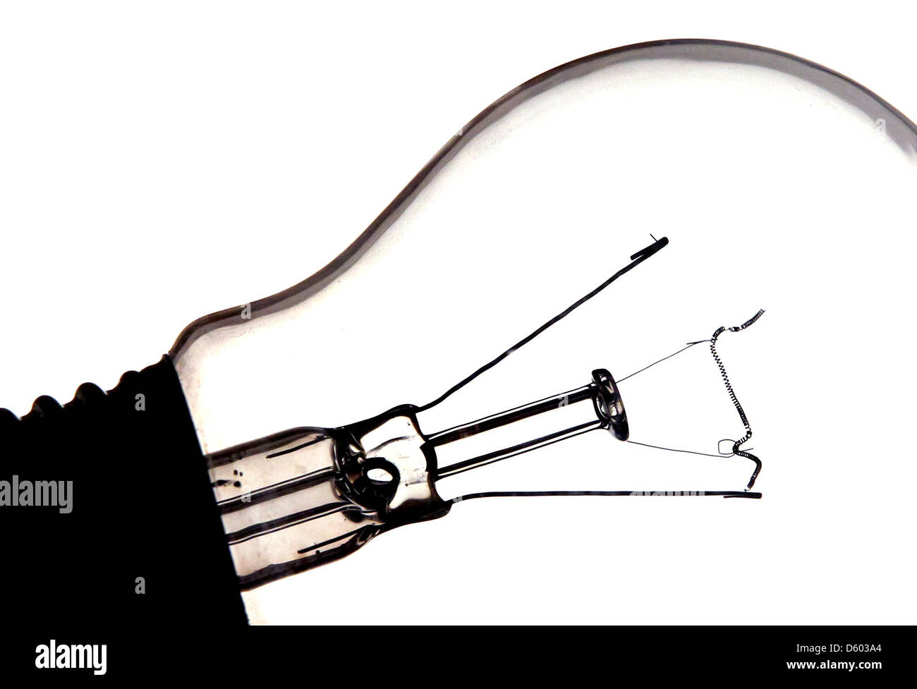 A 60 watt light bulb with a blown glow wire by manufacturer OSRAM is