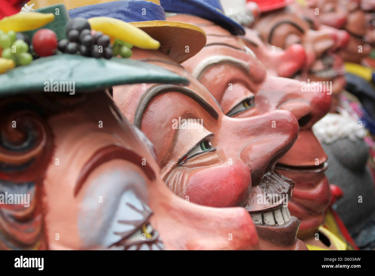 Traditional oversized papiermache heads called 'Schwellkopp' (Swollen