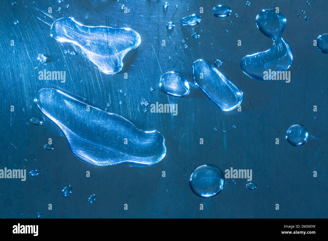 Water drops on a metal surface. Stock Photo