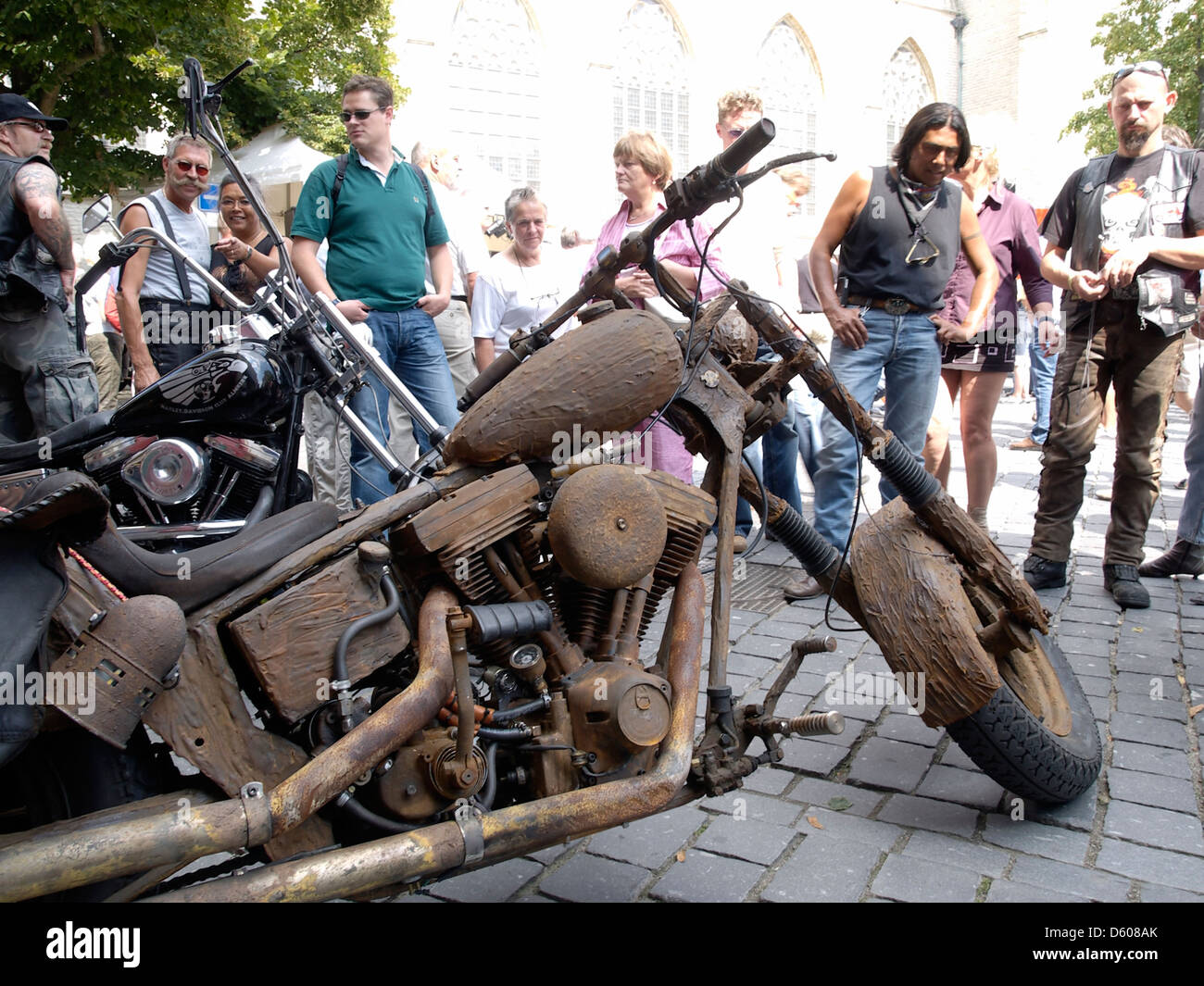 So called 'rat bike' a specific style of custom bike this one looks very rusty. Harley day in Breda the Netherlands Stock Photo