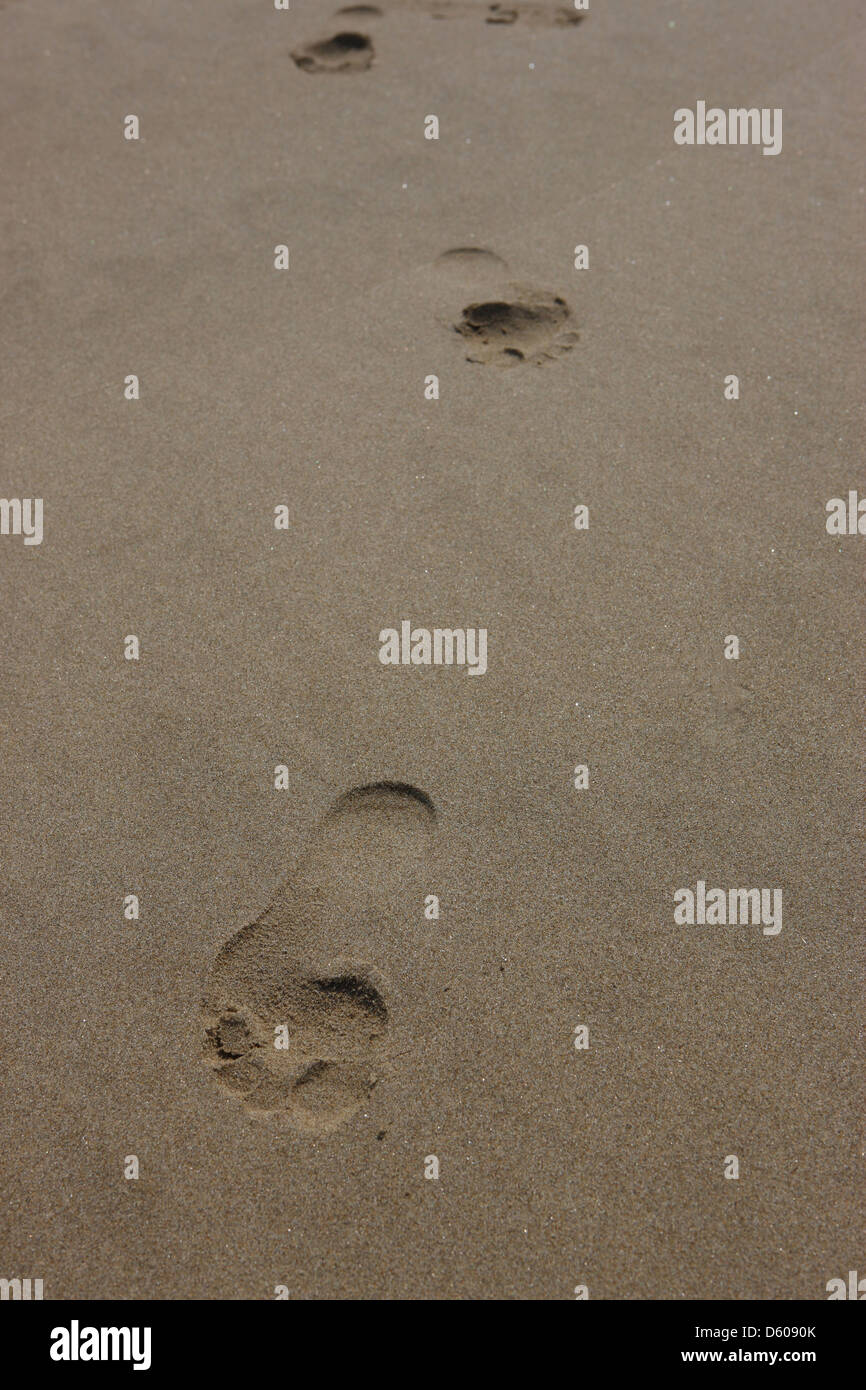 Footsteps in the sand Stock Photo
