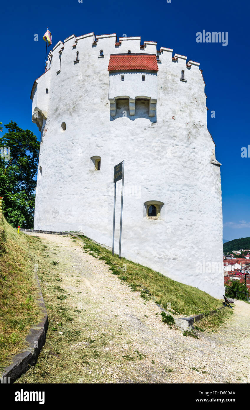 White Tower bastion was erected in medieval times to protect the Fortress of Brasov. Transylvania, Romania Stock Photo