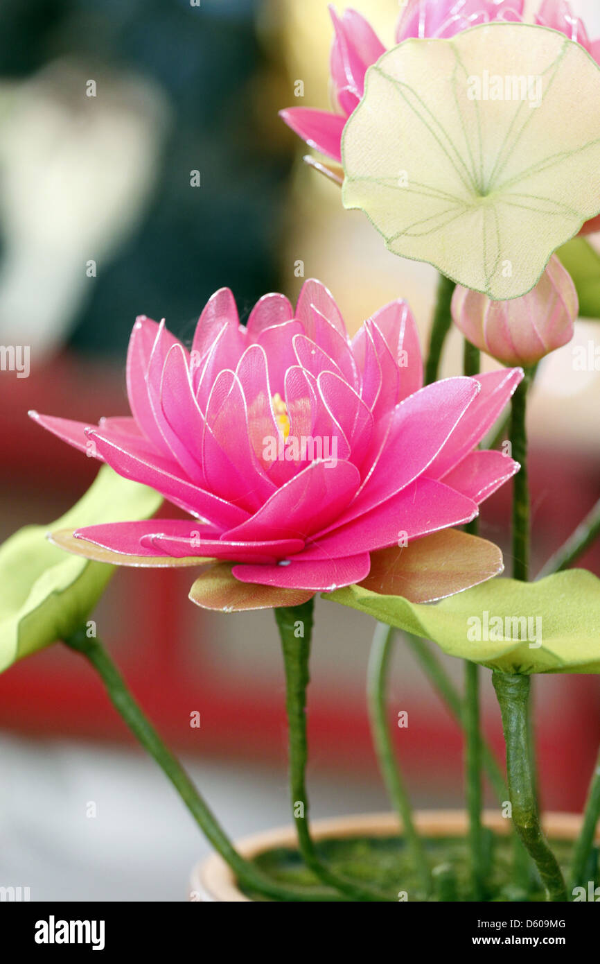 The Pink lotus handmade the Colorful. Stock Photo