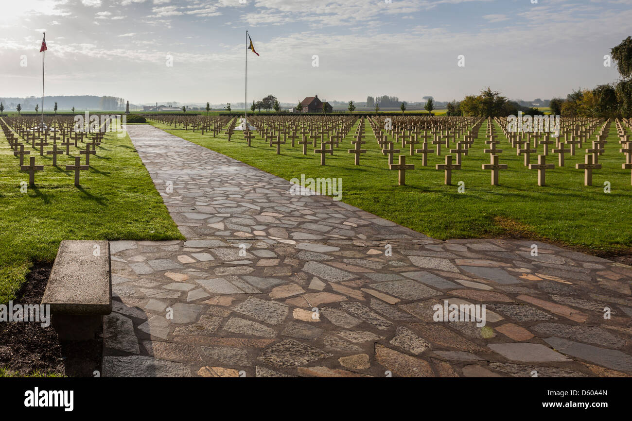 Early morning II: Saint-Charles de Potyze French Cemetery, near Ypres, Flanders, Belgium Stock Photo