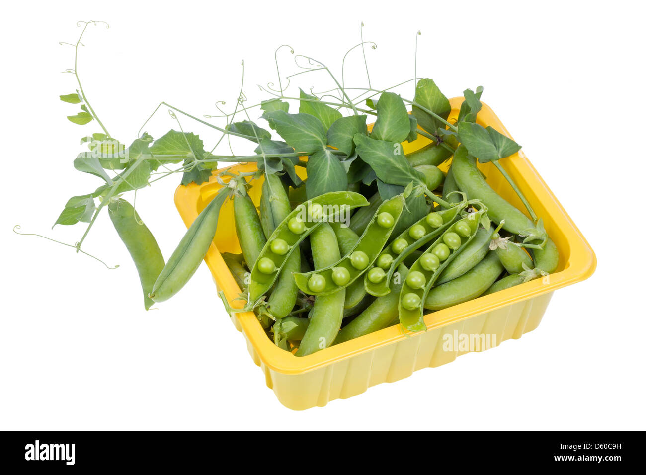 Green real fresh pea in box  isolated Stock Photo
