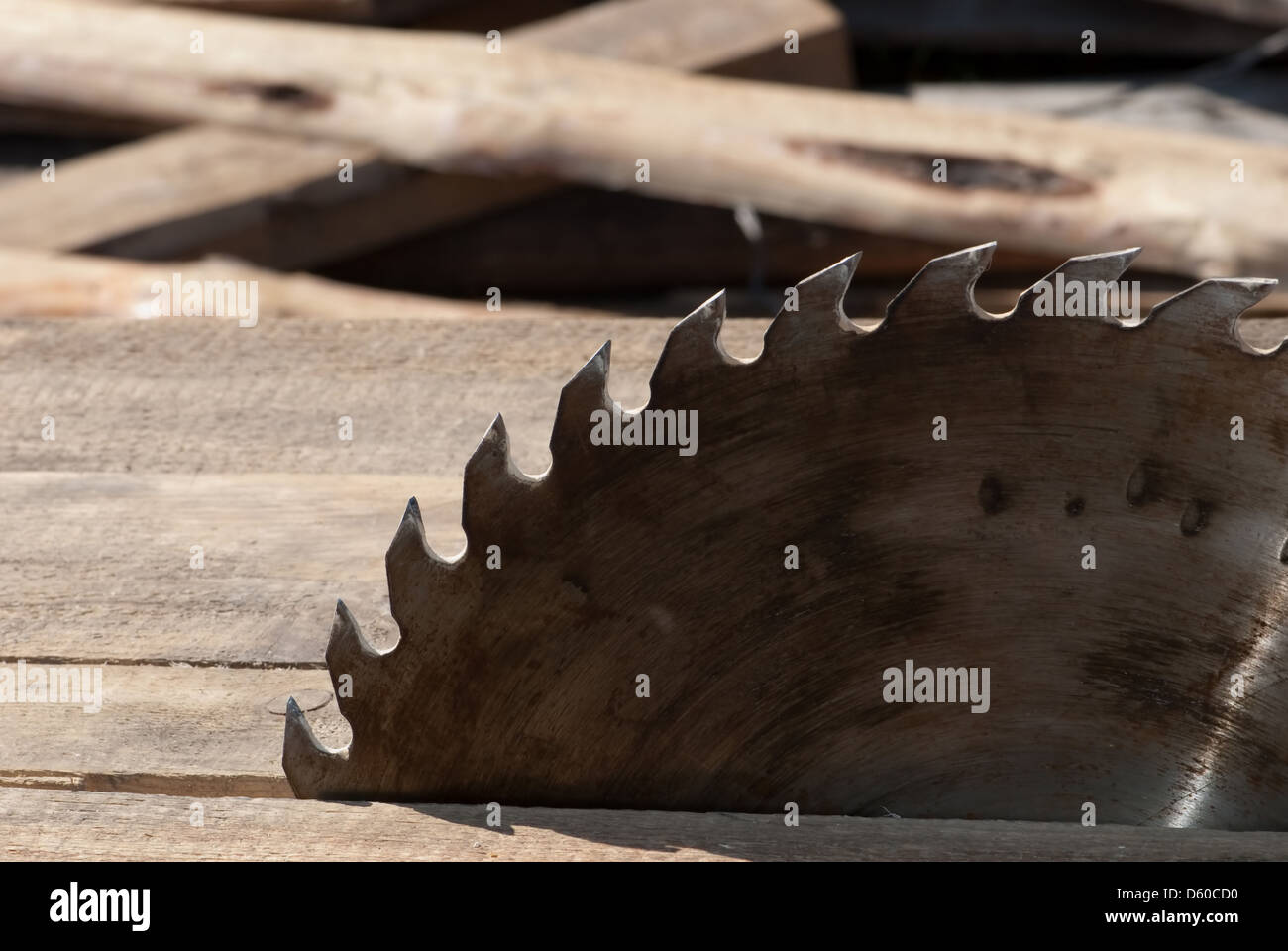 Close up of table saw blade, outdoors Stock Photo